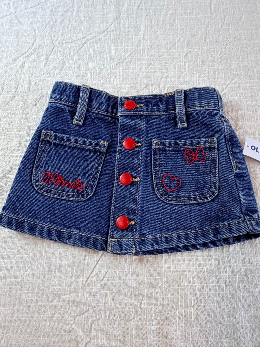 Disney Minnie Denim Button-Front Skirt - Blue with Red Accents Old Navy 12-18M